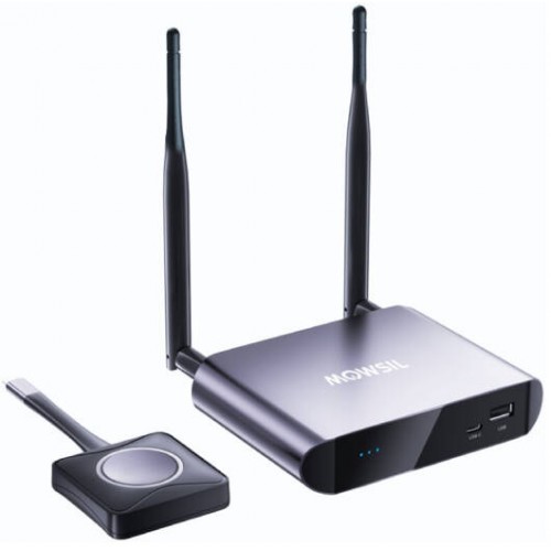 موسع Mowsil MOW12 HDMI اللاسلكي، 4K 60 هرتز، وضع العرض الفردي ووضع العرض المزدوج، أسود