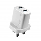Promate BiPlug 2.4A Wall Charger with Dual USB Ports ,white