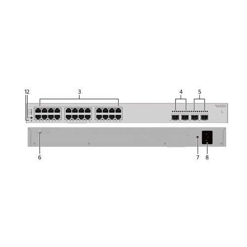Huawei S220S-24P4JX 24*10/100/1000BASE-T ports (400 W PoE+), 2*10GE SFP+ ports, 2*2.5GE SFP ports, built-in AC power - 98012518