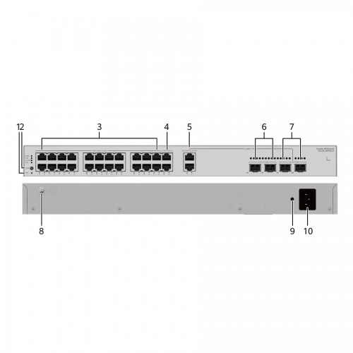 Huawei S220S-26PN4JX 24 ports 10/100/1000BASE-T (22*PoE+), 2*10/100/1000/2,5GBASE-T Combo (PoE+), 2*10GE SFP+, 400 W PoE, alimentation secteur intégrée - 98012521