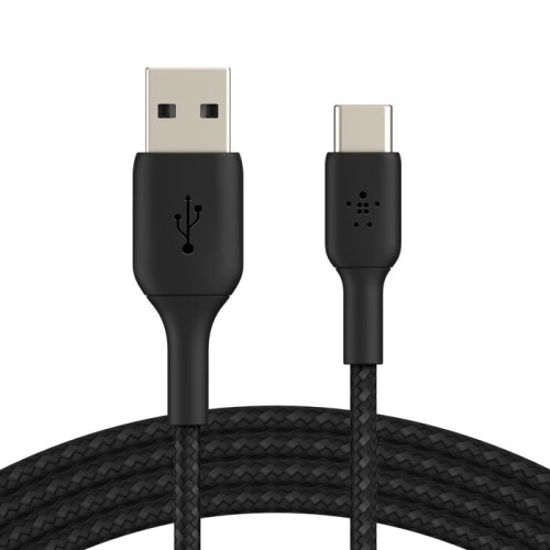 Câble USB-C vers USB-A tressé BoostCharge Belkin BL-CBL-BRD-USC-A-1M-BLK (1 m / 3,3 pieds) - Noir - CAB002bt1MBK