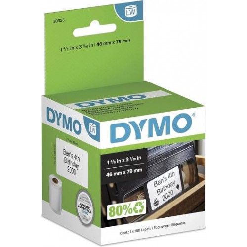 Dymo 30326 Lw Video Top Labels For Labelwriter Label Printers, White, 1.8'' X 3.1'', 1 Roll Of 150