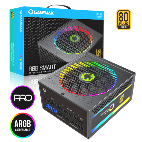GAMEMAX RGB1050 PRO GOLD 1050W ATX 3.0 & PCIE 5.0 Power Supply - Black