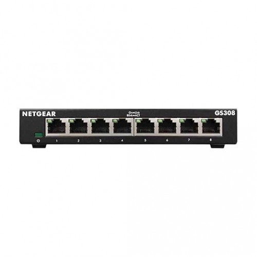 Netgear GS308 8-Port Gigabit Switch, Hub, Internet Splitter, Desktop, Sturdy Metal, Fanless, Plug and Play