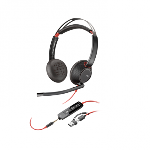Poly Blackwire 5220 Stereo USB-C Headset +3.5mm Plug +USB-C/A Adapter - 8X231A6