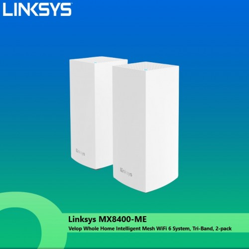 Linksys (MX8400-ME) Système Velop Whole Home Intelligent Mesh WiFi 6 (AX4200), tri-bande, paquet de 2