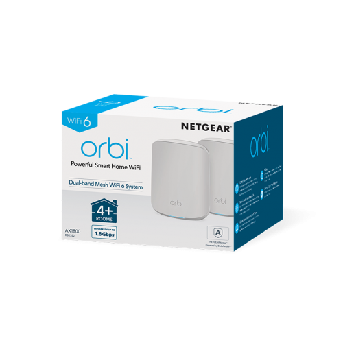 NETGEAR (RBK352-100EUS) Système Mesh WiFi 6 double bande Orbi, 1,8 Gbit/s, routeur + 1 satellite