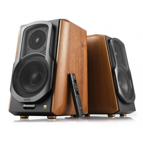 Edifier S1000MKII مجموعة سماعات بلوتوث Hi-Res Audio Active 2.0 على رف الكتب - بني