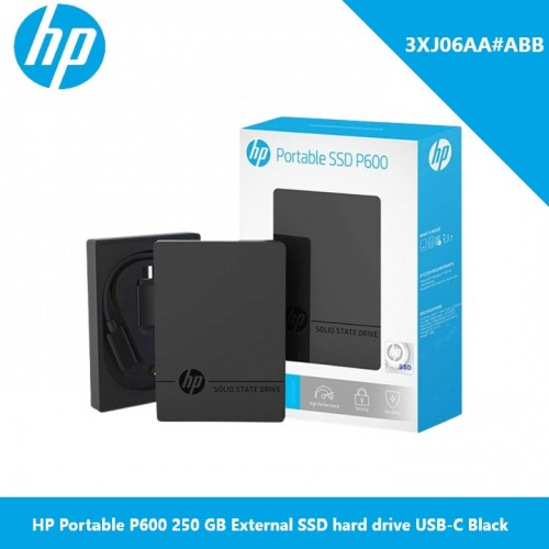 محرك الأقراص الصلبة HP 3XJ06AA#ABB المحمول P600 سعة 250 جيجابايت SSD خارجي USB-C أسود