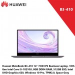 Huawei MateBook B3-410 14'' FHD IPS Business Laptop, 10th Gen Intel Core i5-10210U, 8GB DDR4 RAM, 512GB SSD, Intel UHD Graphics 620, Windows 10 Pro, TPM2.0, Space Gray