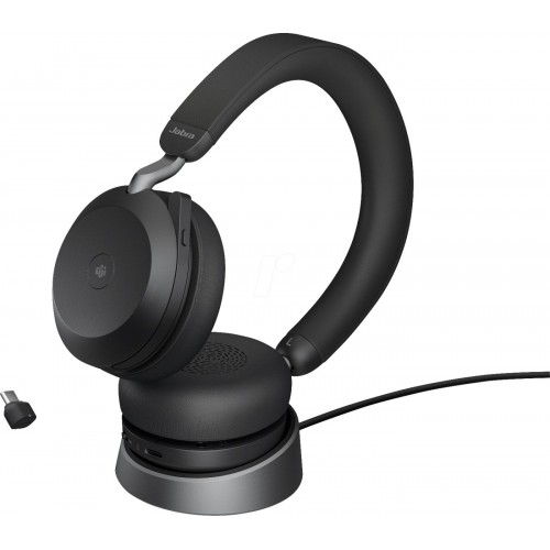 Jabra 27599-999-989 Evolve2 75 MS Bluetooth Headset for Microsoft Teams, USB-A, Charging Stand