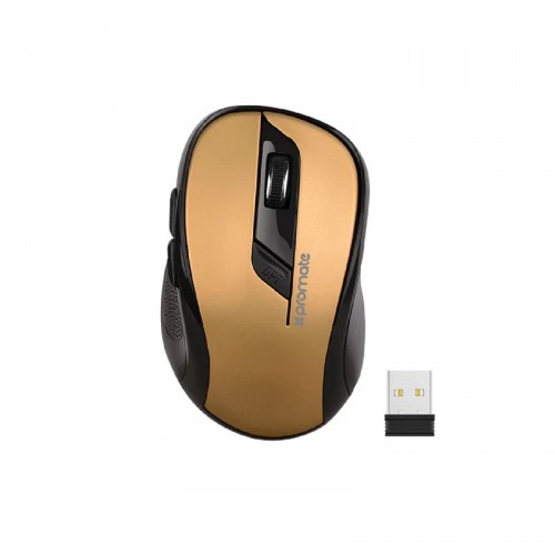 Promate Clix‐7 2.4GHz Wireless Ergonomic Optical Mouse, Gold