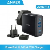 Anker A2033H11.Bk PowerPort III 3-Port 65W Charger – Black