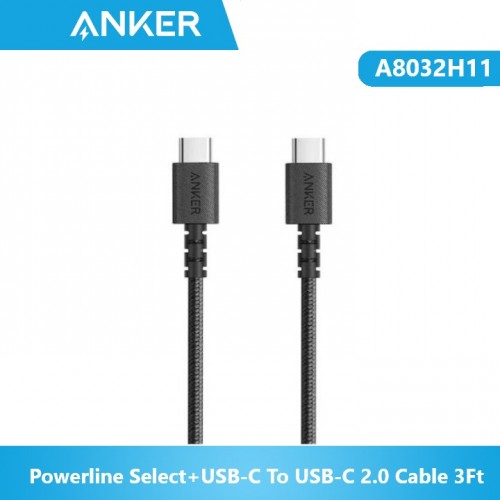 Anker A8032H11 Powerline Select+USB-C To USB-C 2.0 Cable 3Ft Black