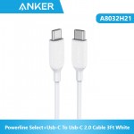 Anker A8032H21 Powerline Select+Usb-C To Usb-C 2.0 Cable 3Ft White 