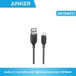 Anker A8194H11 Audio 3.5 mm Cable with Lightning Connector, 0.9 meter - Black