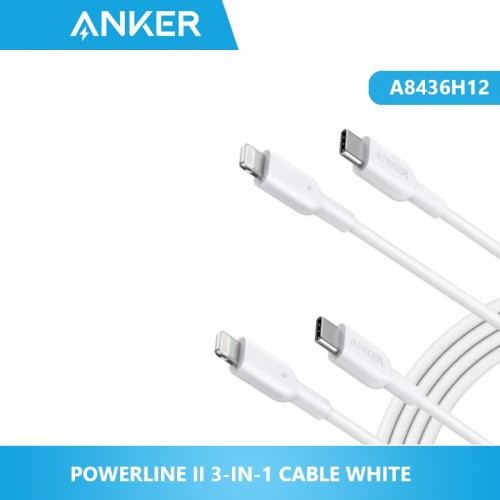 ANKER A8436H12 POWERLINE II 3-IN-1 CABLE WHITE