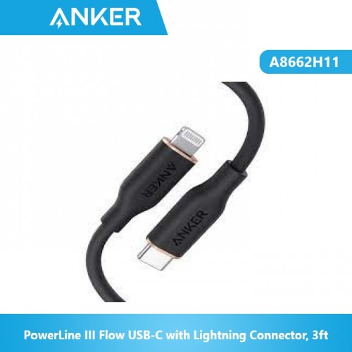 Anker A8662H11 PowerLine III Flow USB-C with Lightning Connector, 3ft Black
