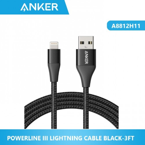 ANKER A8812H11 POWERLINE III LIGHTNING CABLE BLACK-3FT