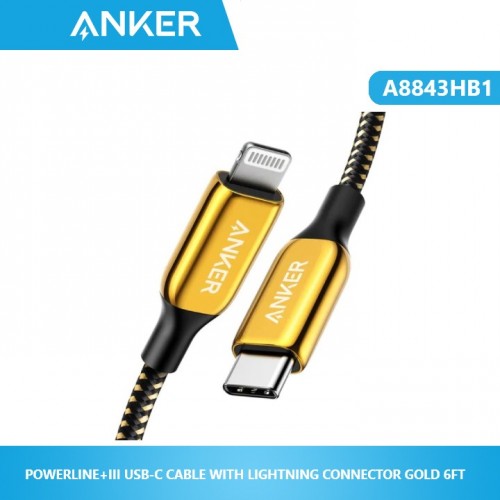 ANKER A8843HB1 POWERLINE+III USB-C CABLE WITH LIGHTNING CONNECTOR GOLD 6FT
