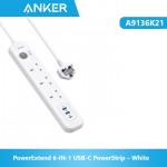 Anker A9136K21 6 In 1 Power Extend With Tow USB Port's & One USB - C Port & Three Strip's