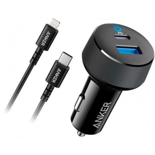 Anker B2726H11 PowerDrive Car Charger with USB-C to Lightning Cable - Black