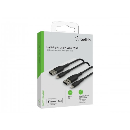 Belkin CAA001BT-1M-BK-2PK Lightning to USB-A Cable, 1M, Black (2-Pack)