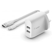 BELKIN WALL CHARGER DUAL PORT 4.8Amp 2x12W WITH 1M mUSB CABLE, WHITE