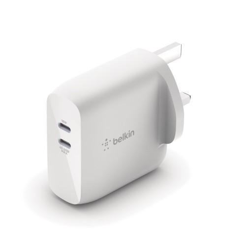 Belkin WCH003myWH 63W Dual USB-C PD GaN Fast Charger, 45~50W + 18W. (GaN)