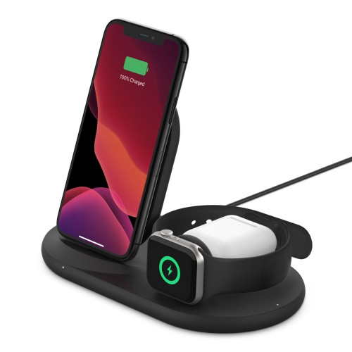 Belkin Charger BL-WirlesChDk-Blk BoostCharge 3-in-1 Wireless Charger for Apple Devices - WIZ001myBK