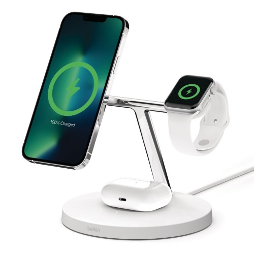 Chargeur sans fil Belkin WIZ009MYWH MagSafe 3-en-1 15W blanc