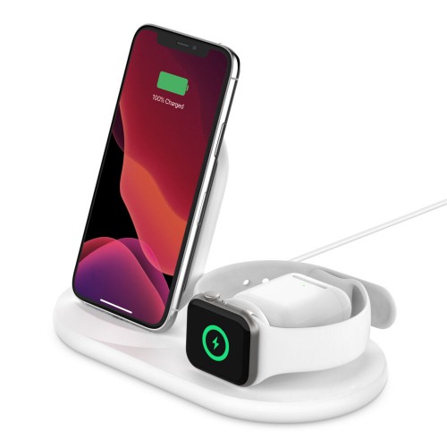 Belkin Charger BL-WirlesChDk-Wht BoostCharge 3-in-1 Wireless Charger for Apple Devices - WIZ001myWH