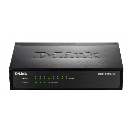 D-Link (DES-1008PA) Switch de bureau non géré PoE Fast Ethernet à 8 ports