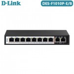 D-Link DES-F1010P-E/B 10-port 10/100Base-T Unmanaged Long Range 250m PoE+ Surveillance Switch with 8 PoE ports