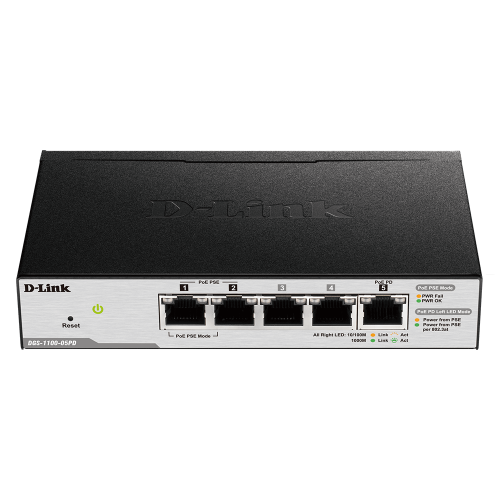 D-Link (DGS-1100-05PD) 5-Port Gigabit PoE Smart Managed Switch and PoE Extender
