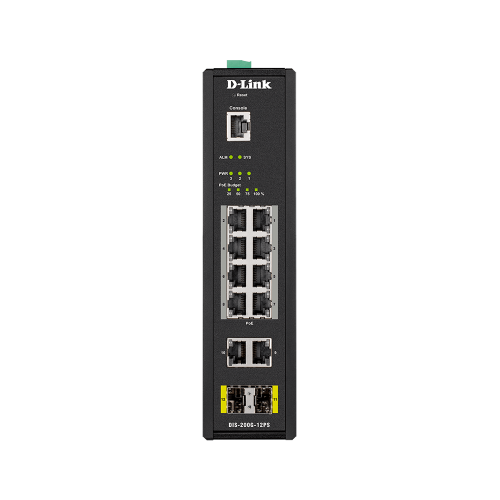 D-Link (DIS-200G-12PS) 12-Port Gigabit Smart Managed Industrial PoE Switch-240W PoE Budget