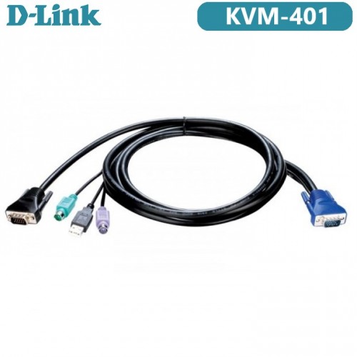 Câble KVM D-LInk KVM-401 PS2 pour commutateurs KVM-440/450, 1,8 m
