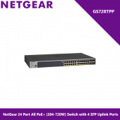 NetGear 24 Port All PoE+ (384-720W) Switch with 4 SFP Uplink Ports - GS728TPP