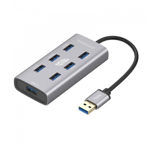 Promate ezHub‐7 7 USB 3.0 Ports • USB-C Adaptor • 5Gbps Transfer Rate • Data & Charge