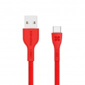 Promate PowerBeam‐C Durable 2A Ultra-Fast Charging Cable with High-Speed Data Transfer, RED