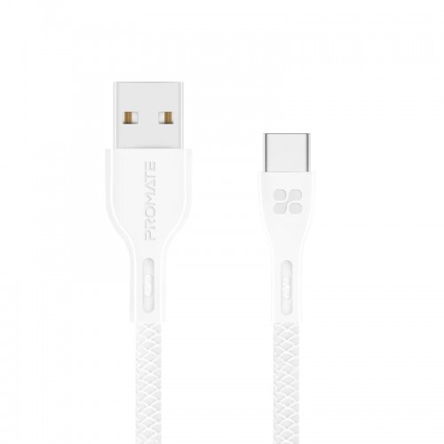 Promate PowerBeam‐C Durable 2A Ultra-Fast Charging Cable with High-Speed Data Transfer, white
