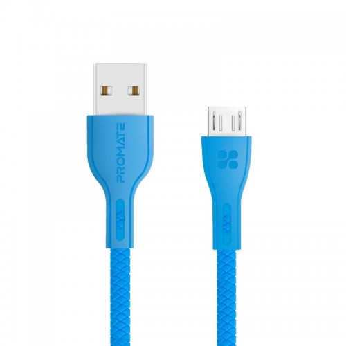 Promate PowerBeam‐M High-Quality Anti-Break Micro USB to USB 2.0 Cable, blue