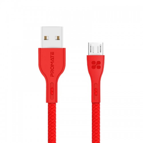 Promate PowerBeam‐M High-Quality Anti-Break Micro USB to USB 2.0 Cable, Red