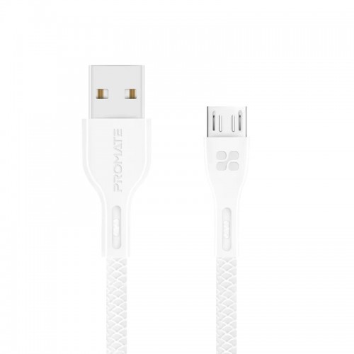 Promate PowerBeam‐M High-Quality Anti-Break Micro USB to USB 2.0 Cable, white