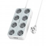 Promate PowerCord4UK‐2M 3600W High Output 8-Outlet Power Strip with 3 USB Ports