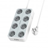 Promate PowerCord4UK‐2M 3600W High Output 8-Outlet Power Strip with 3 USB Ports