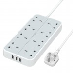 Promate PowerCord8UK‐2M 3250W High Output 8-Outlet Power Strip with 3 USB Ports