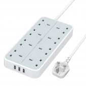Promate PowerCord8UK‐4M 3250W High Output 8-Outlet Power Strip with 3 USB Ports