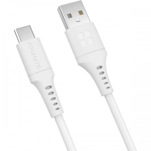 Promate PowerLink‐200 F Ultra-Fast USB-A to USB-C Soft Silicone cable, white