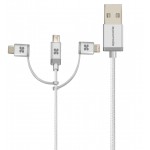 Promate uniLink‐Trio Charge and Sync Cable with Lightning, Type-C, and Micro-USB Connectors, silver